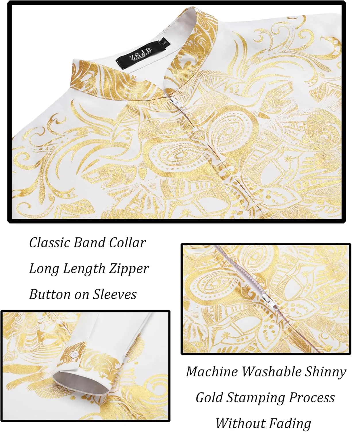 and Pants Outfit Gold Stamp Printed Long Traditional Suit Mens African 2 Piece Set Zipper Nigerian Dashiki refrigerate vocation perspicuous personal grid Metallic Shirt 