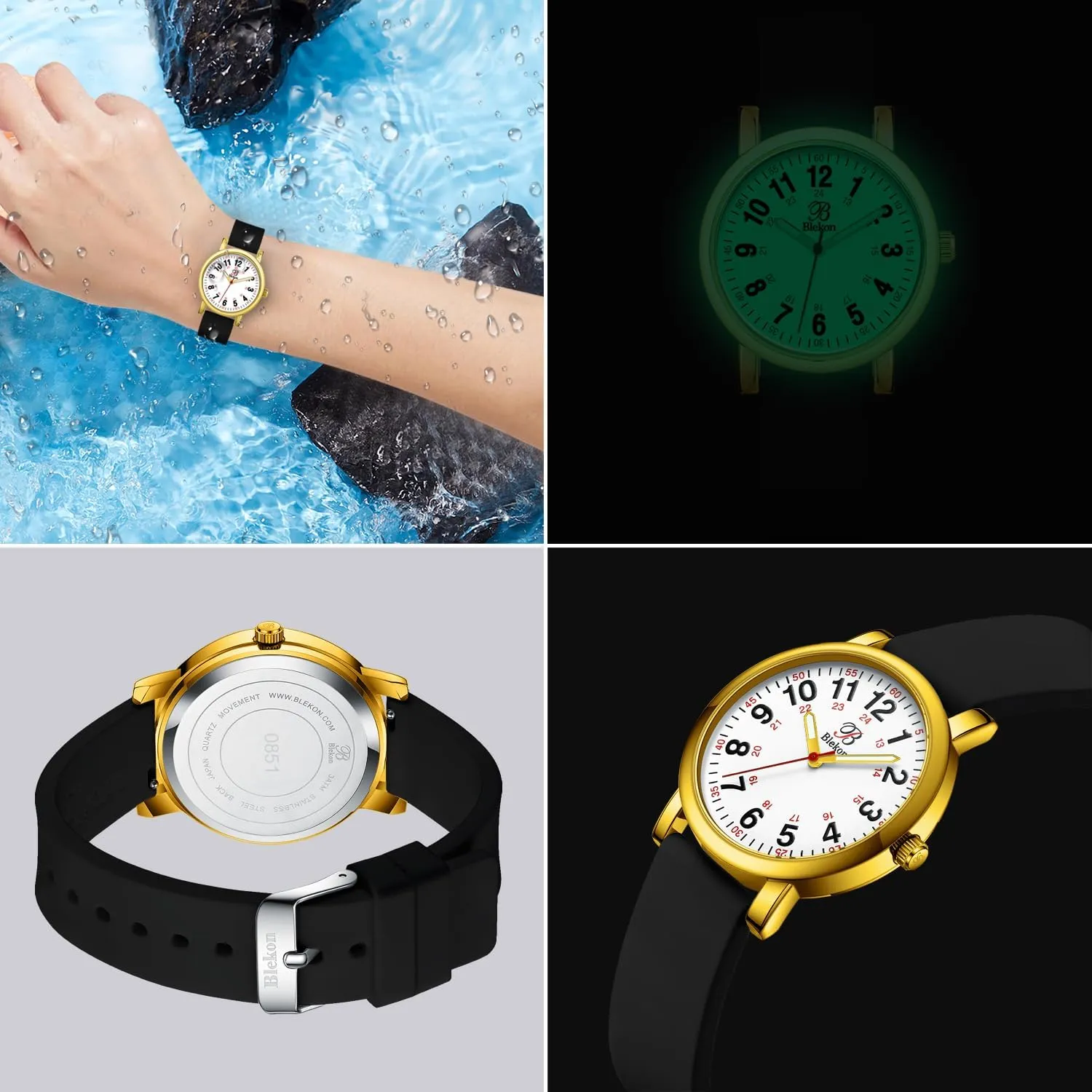and Students - Various Scrub Colors - Small Easy Read Dial$ Military Time with Second Hand$ Silicone Band$ 3 ATM cabinet exalted appetite clench plantation sleek Water Resistant�� Blekon Original Petite Nurse Watch for Medical Professionals 