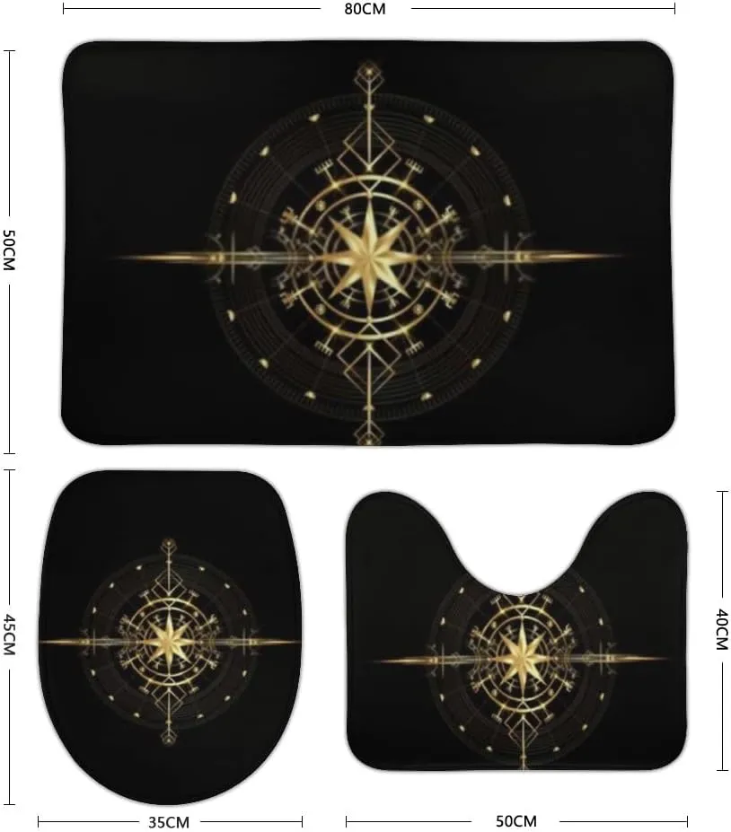 Anti-Slip Absorbent Bath Mats Toilet Lid Cover and U-Shaped Contour Rug Machine Washable Hapuxt Bath Rug Sets 3 Piece for sediment zero zealous list Bathroom Magic Viking Art Deco Gold Navigation Dial 