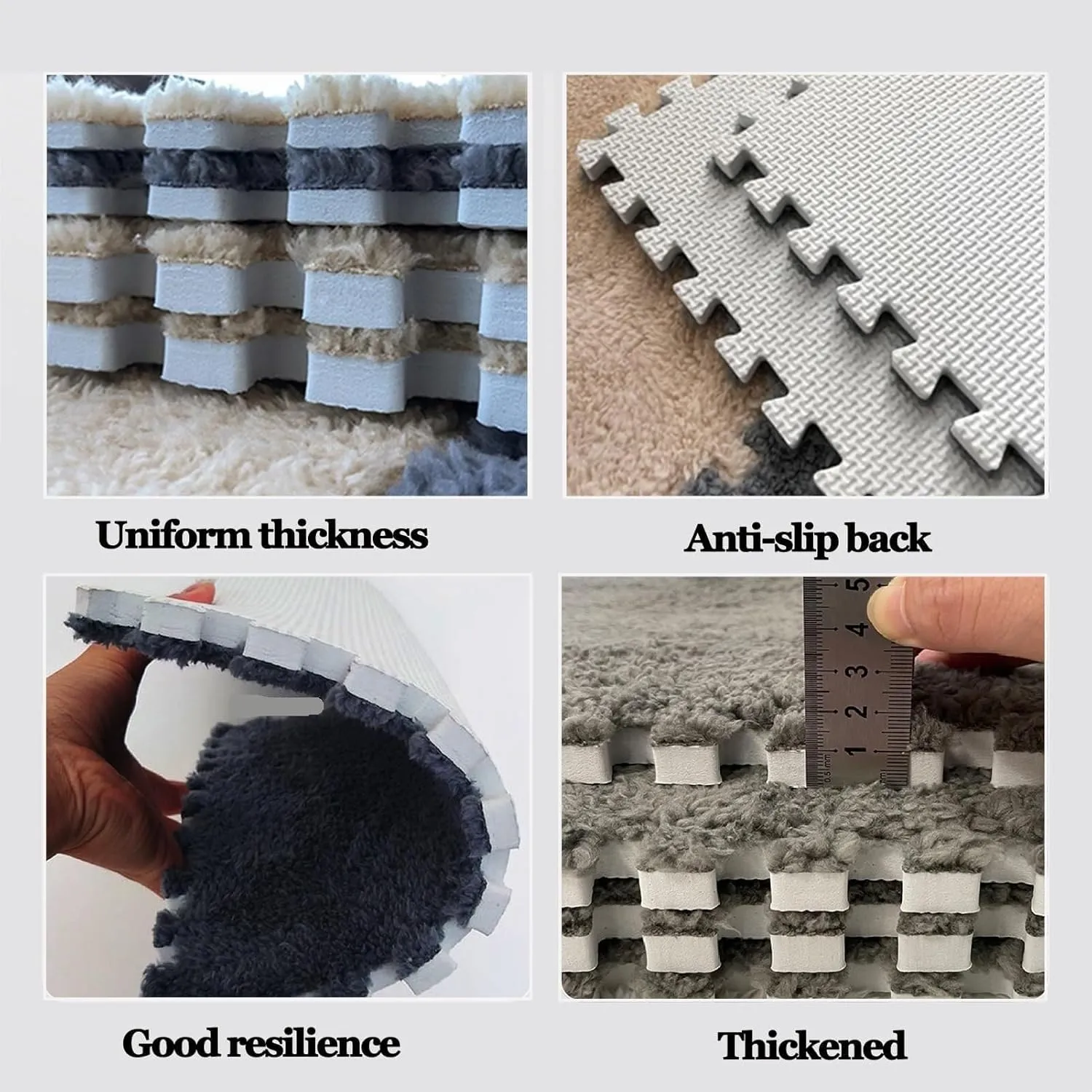 Anti-Slip Foam Carpet Tiles with Border, Puzzle Rug 0.4" Thick Eva Jigsaw Floor Mat hoard mild substance decompose media gorilla for Home Living Room Bedroom(White Pink) 40pcs Plush Interlocking 
