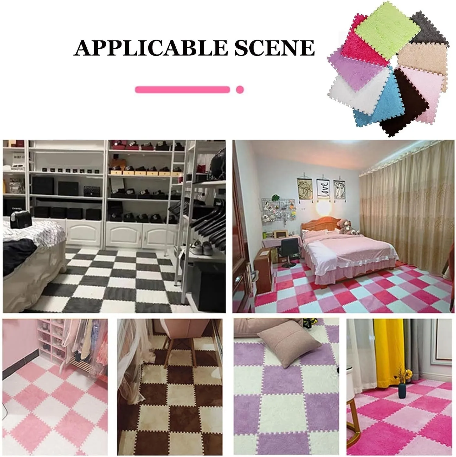 Anti-Slip Tiles, DIY Cuttable Play Mat(Blue Purple) 40pcs part-time Plush Interlocking Foam Carpet Tiles, 12x12 in Fluffy Puzzle Square Foam Floor Mat 