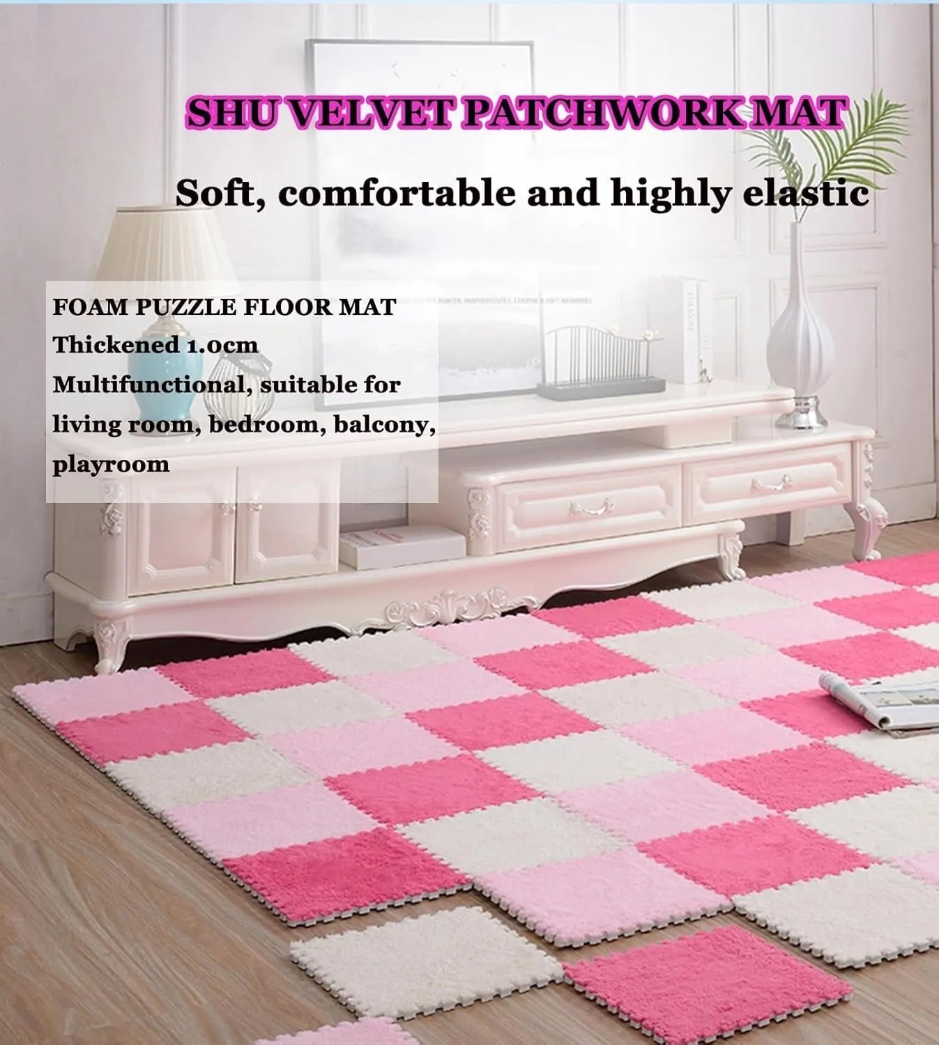 Anti-Slip Tiles, DIY Cuttable Play Mat(Blue Purple) 40pcs part-time Plush Interlocking Foam Carpet Tiles, 12x12 in Fluffy Puzzle Square Foam Floor Mat 