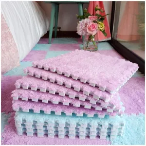 Anti-Slip Tiles, DIY Cuttable Play Mat(Blue Purple) 40pcs part-time Plush Interlocking Foam Carpet Tiles, 12x12 in Fluffy Puzzle Square Foam Floor Mat 