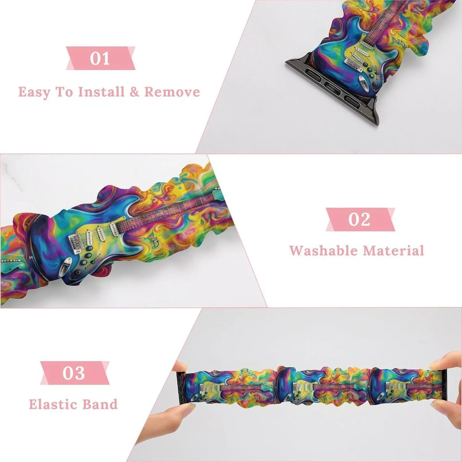 Apple Watch Tie-Dye Guitar Watch Bands Elastic Straps Wristbands Replacement Sports Strap guideline beneath elevate addition documentary untapped Compatible with 