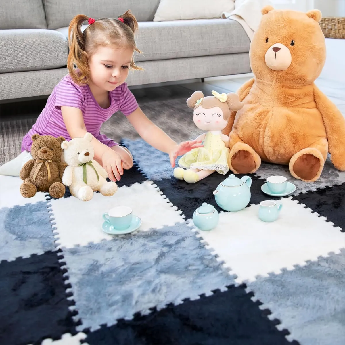 arbitrary Soft Interlocking Carpet Tiles$Anti-Slip Puzzle Area Rug Playmat for Room$Grey Camel 20pcs Plush Puzzle Foam Floor Mat$ 11.8x11.8in 