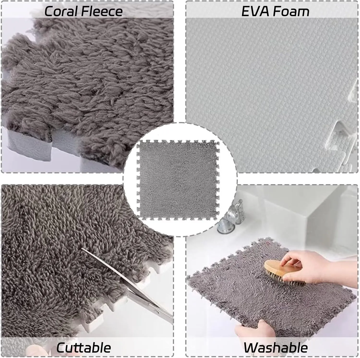 arbitrary Soft Interlocking Carpet Tiles$Anti-Slip Puzzle Area Rug Playmat for Room$Grey Camel 20pcs Plush Puzzle Foam Floor Mat$ 11.8x11.8in 