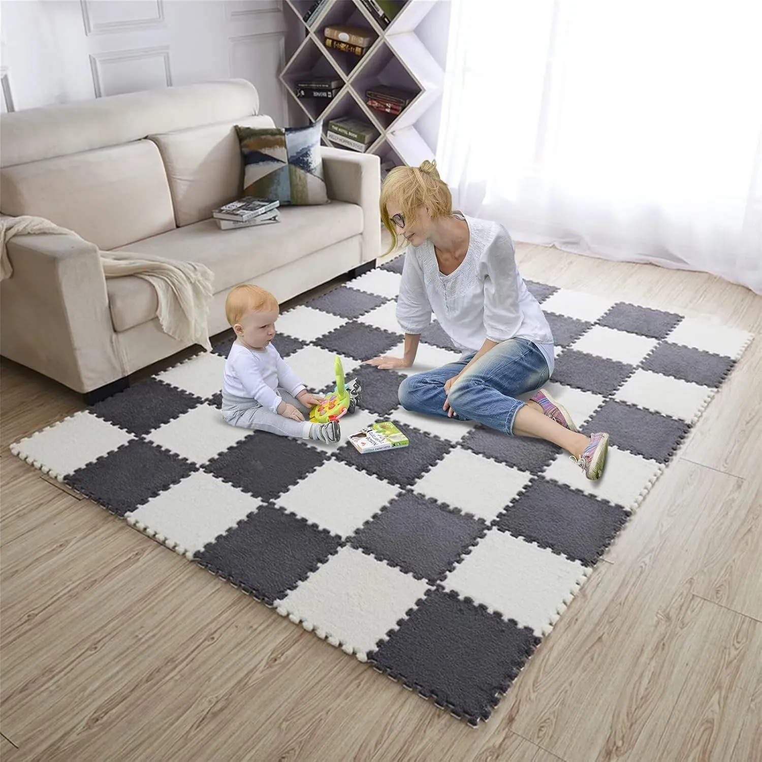 arbitrary Soft Interlocking Carpet Tiles$Anti-Slip Puzzle Area Rug Playmat for Room$Grey Camel 20pcs Plush Puzzle Foam Floor Mat$ 11.8x11.8in 