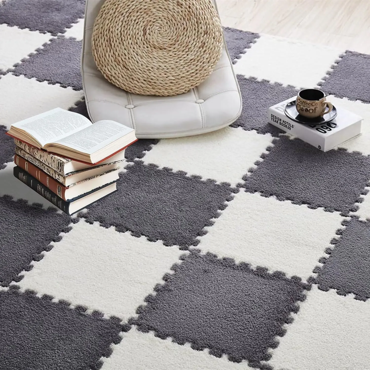 arbitrary Soft Interlocking Carpet Tiles$Anti-Slip Puzzle Area Rug Playmat for Room$Grey Camel 20pcs Plush Puzzle Foam Floor Mat$ 11.8x11.8in 