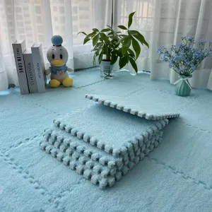 Area Rug for Room (Sky Blue) Gangdise individuality 12 PCS Thickened Plush Interlocking Floor Mat Fluffy Square Tiles with 16 Edgings Soft Anti-Slip Puzzle 