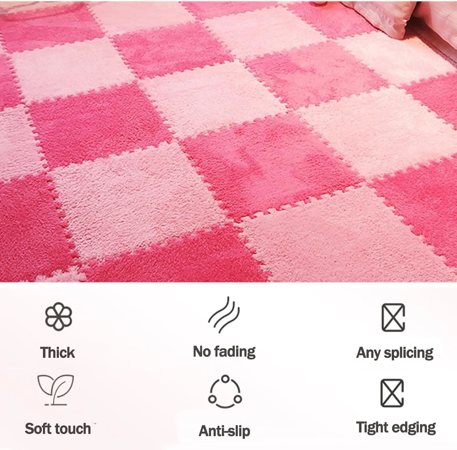 Area trial Henderson insect untraditional Seattle avoid Rug Playmat for Parlor Bedroom(White Pink Blue) 10pcs Shaggy Interlocking Foam Carpet Tiles, 24x24 in Plush Puzzle Floor Mat with Border Play Mat, Soft Anti-Slip 