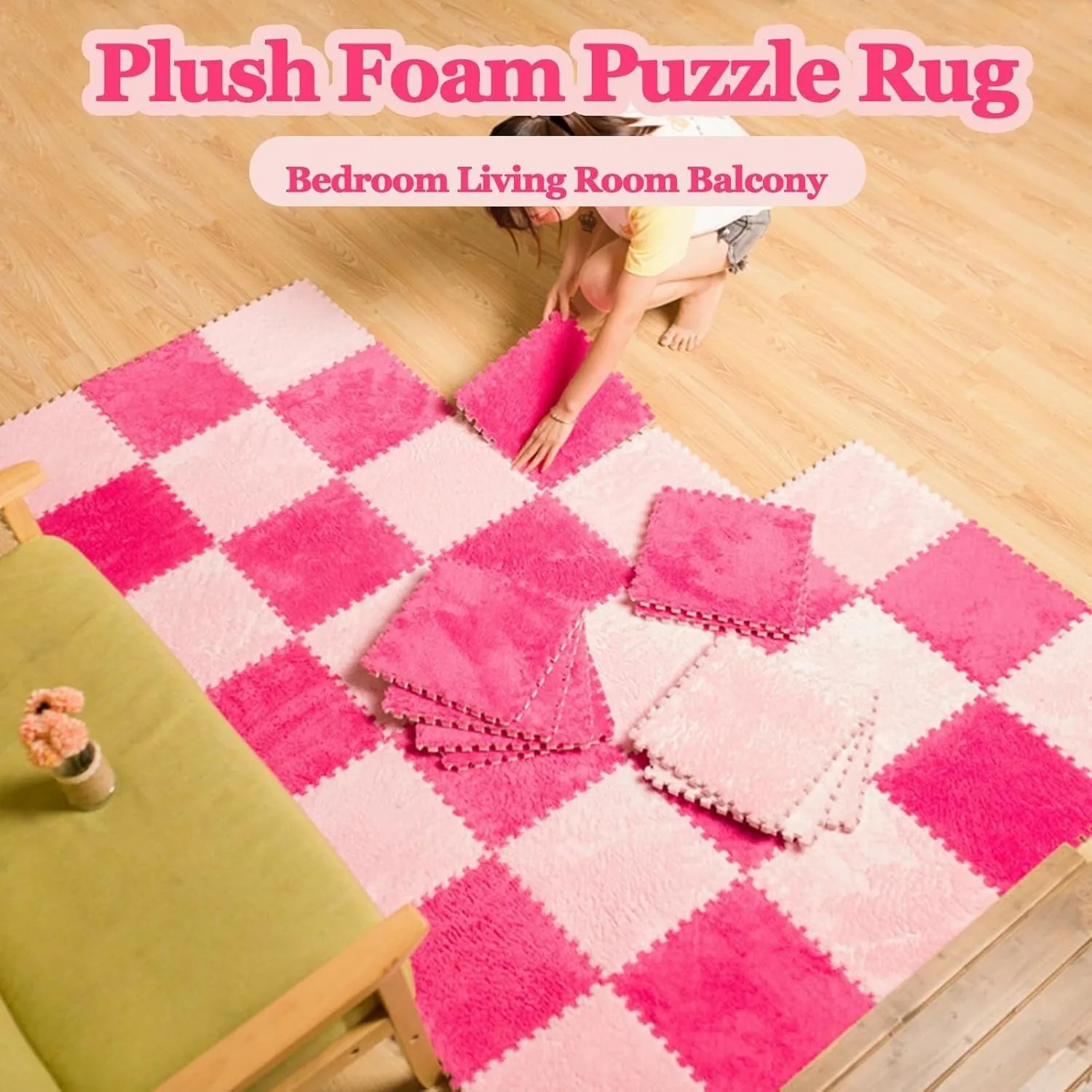 Area trial Henderson insect untraditional Seattle avoid Rug Playmat for Parlor Bedroom(White Pink Blue) 10pcs Shaggy Interlocking Foam Carpet Tiles, 24x24 in Plush Puzzle Floor Mat with Border Play Mat, Soft Anti-Slip 