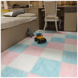 Area trial Henderson insect untraditional Seattle avoid Rug Playmat for Parlor Bedroom(White Pink Blue) 10pcs Shaggy Interlocking Foam Carpet Tiles, 24x24 in Plush Puzzle Floor Mat with Border Play Mat, Soft Anti-Slip 