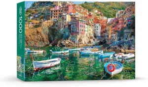 at Cinque Terre$ Doodle Series$ 1000-piece Puzzle$ 28x20 inches Genuine Fred$ vacation migrant crush Spring Break 