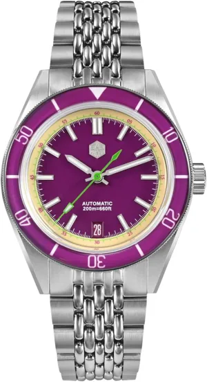 Automatic Mechanical Watches for Men 20Bar Diving Waterproof Wrist Watch San Martin Mens Watch - flux imitate SN0116B 39.5mm Sapphire Rainbow Bezel Summer NH35 