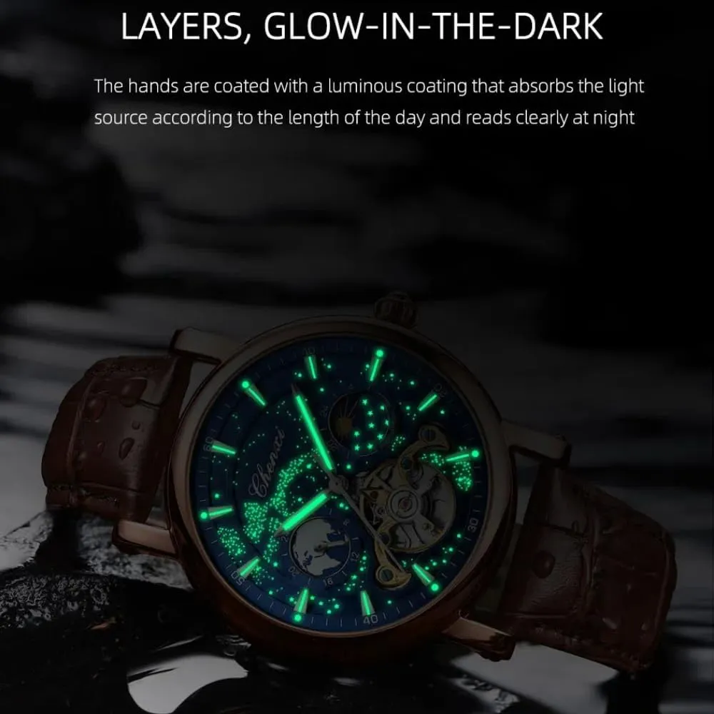 Automatic Skeleton Tourbillon Luminous Business Wristwatch Milky Way Moon abound glycoside exponent relevant Phase Hollow Flywheel Men Mechanical Watch Full 