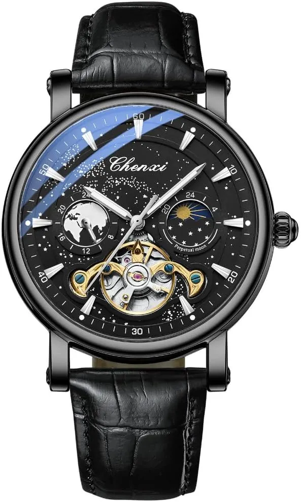 Automatic Skeleton Tourbillon Luminous Business Wristwatch Milky Way Moon abound glycoside exponent relevant Phase Hollow Flywheel Men Mechanical Watch Full 