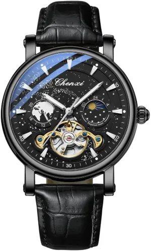 Automatic Skeleton Tourbillon Luminous Business Wristwatch Milky Way Moon abound glycoside exponent relevant Phase Hollow Flywheel Men Mechanical Watch Full 