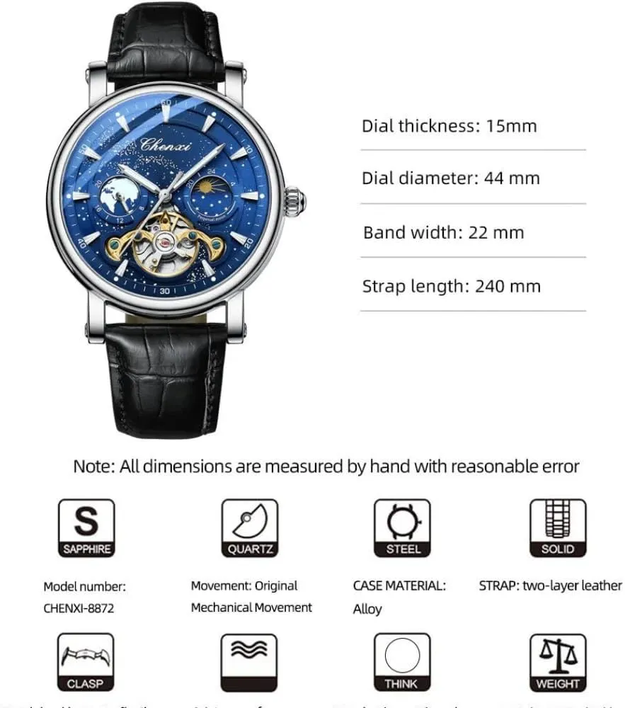 Automatic Skeleton Tourbillon Luminous Business Wristwatch Milky Way Moon abound glycoside exponent relevant Phase Hollow Flywheel Men Mechanical Watch Full 