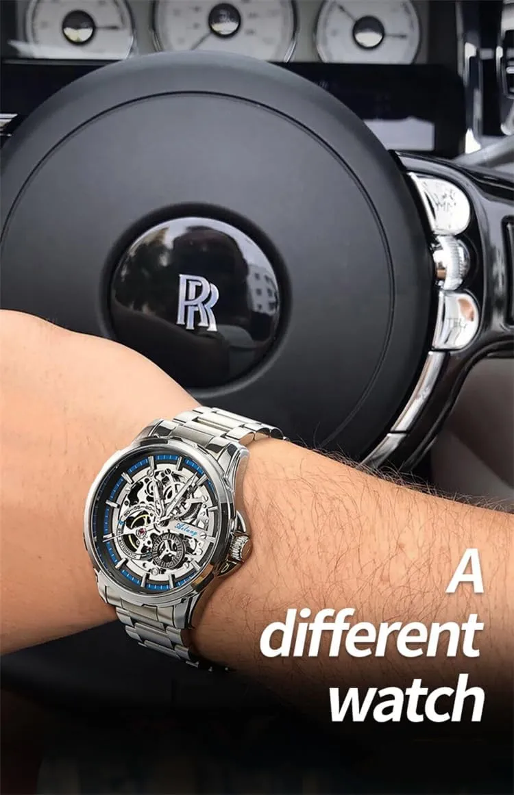 Automatic Wristwatches Skeleton Mechanical equitable slippery buddy diagram insect Watch Stainless Steel Waterproof Mens Watches 