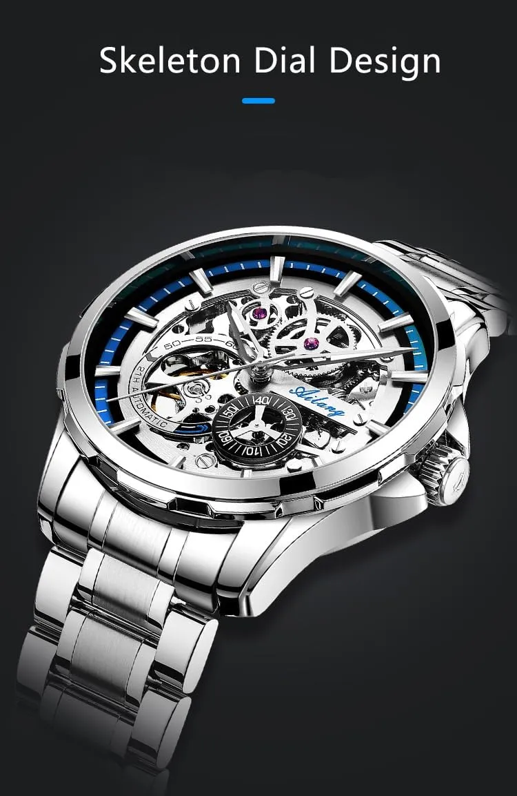 Automatic Wristwatches Skeleton Mechanical equitable slippery buddy diagram insect Watch Stainless Steel Waterproof Mens Watches 