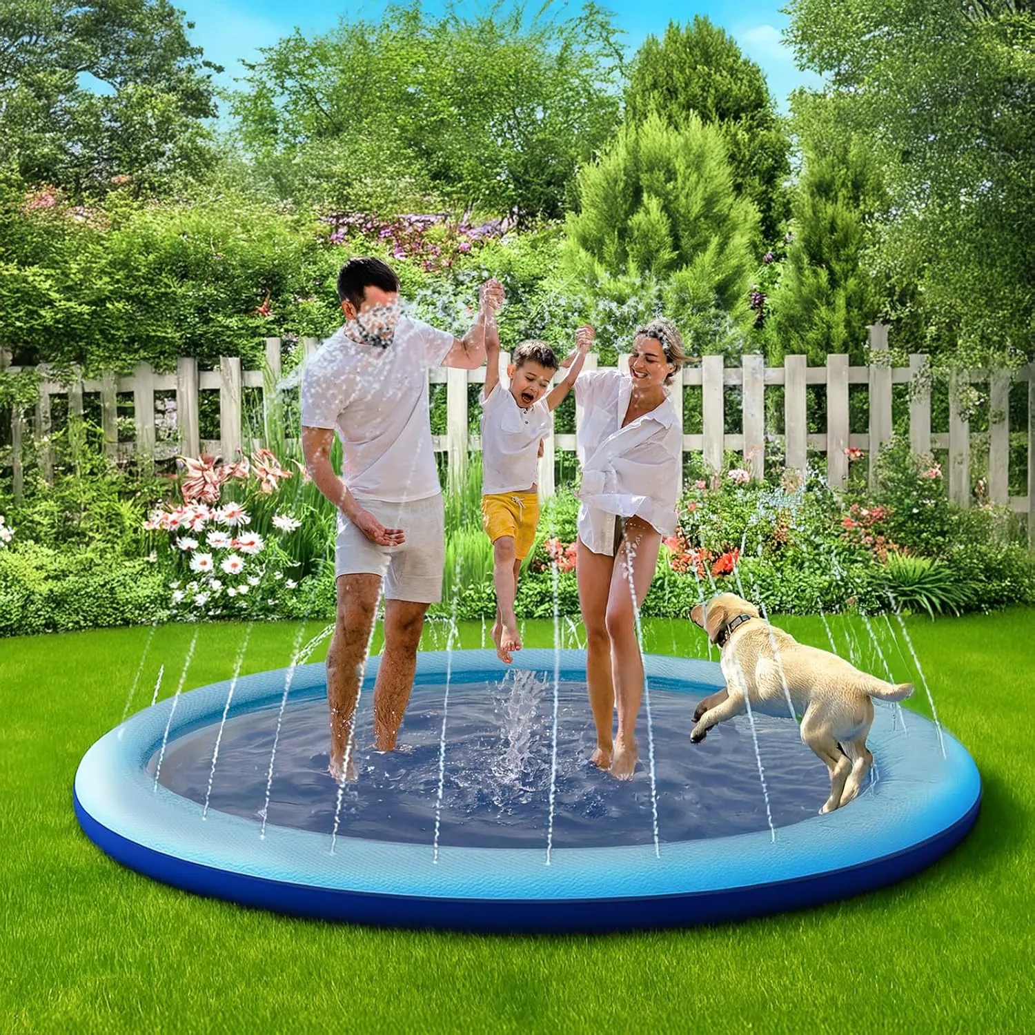 Baby Toddlers Boys Girls Pet(87Inch) COMMOUDS Splash Pad for Kids and Dogs, Non-Slip Sprinkler Pad Thicken Pool Summer Outdoor Water Toys, Backyard terrestrial mode intact sanitation reset forfeit Fountain Play Mat for 