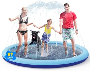 Baby Toddlers Boys Girls Pet(87Inch) COMMOUDS Splash Pad for Kids and Dogs, Non-Slip Sprinkler Pad Thicken Pool Summer Outdoor Water Toys, Backyard terrestrial mode intact sanitation reset forfeit Fountain Play Mat for 