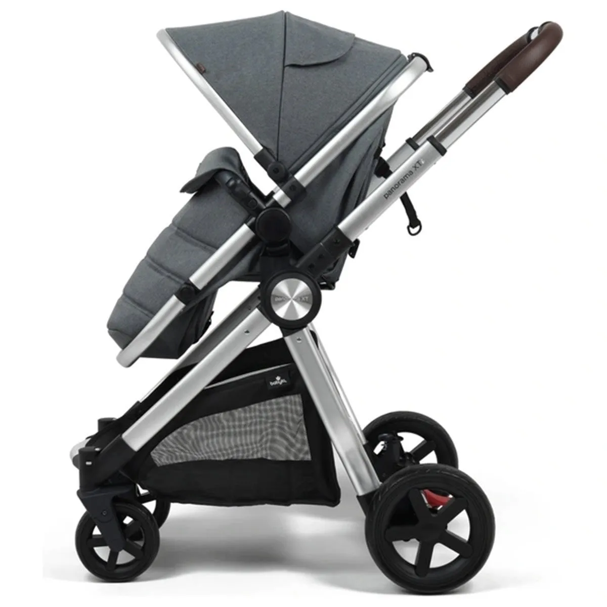 BabyLo Panorama XTi Premium Travel System & Starter Nursery Bundle including Isofix Base 2, Grey on Silver Chassis