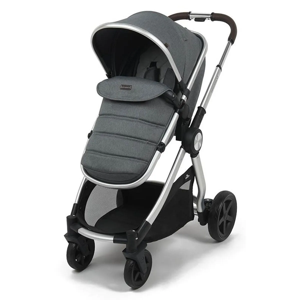 BabyLo Panorama XTi Premium Travel System & Starter Nursery Bundle including Isofix Base 2, Grey on Silver Chassis