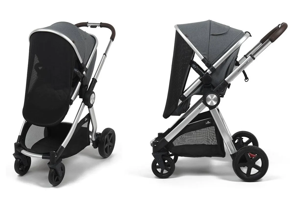 BabyLo Panorama XTi Premium Travel System & Starter Nursery Bundle including Isofix Base 2, Grey on Silver Chassis