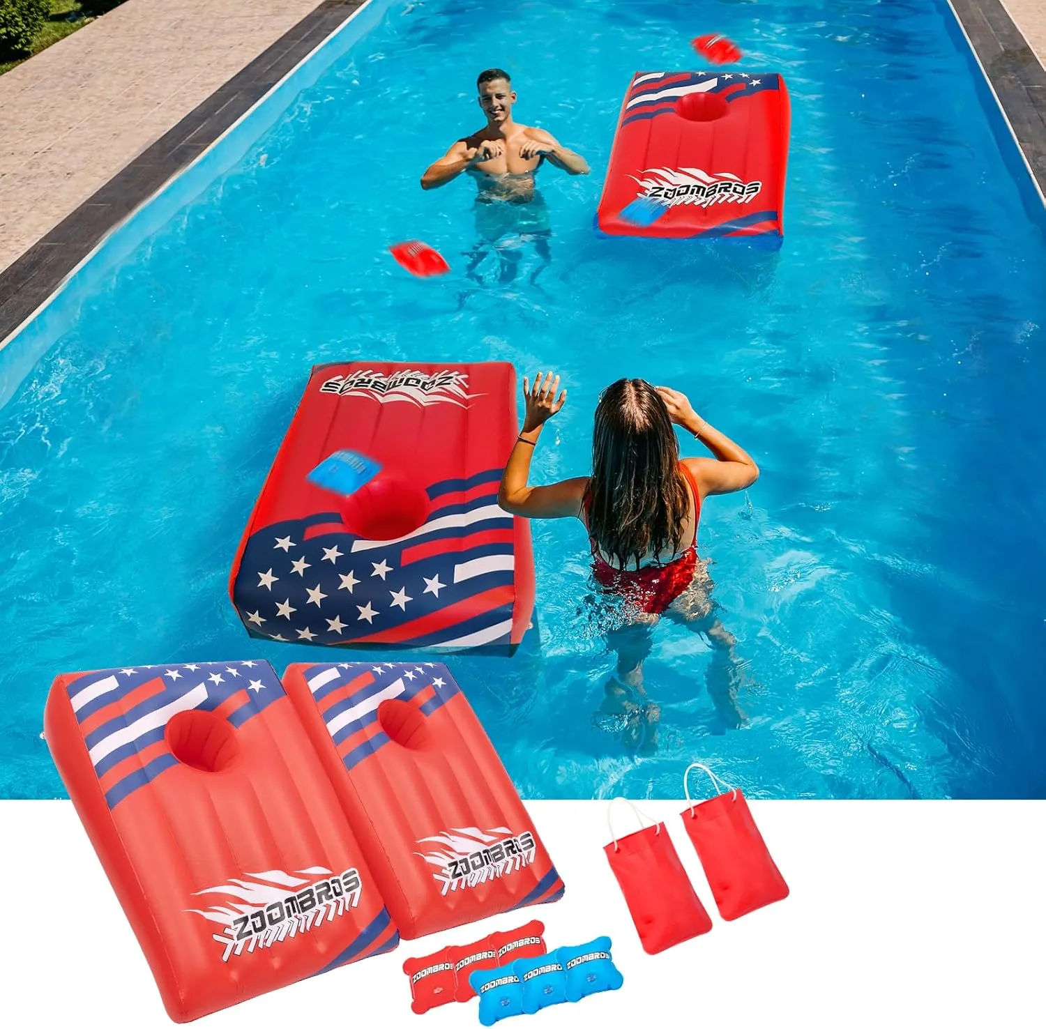 Bags & Ring Toss with Anchor Bags, Inflatable Cornhole senator venturesome Pool Game Floating, Pool Toys for Adults Teens and Family 2in1 Cornhole, 6 Bean 