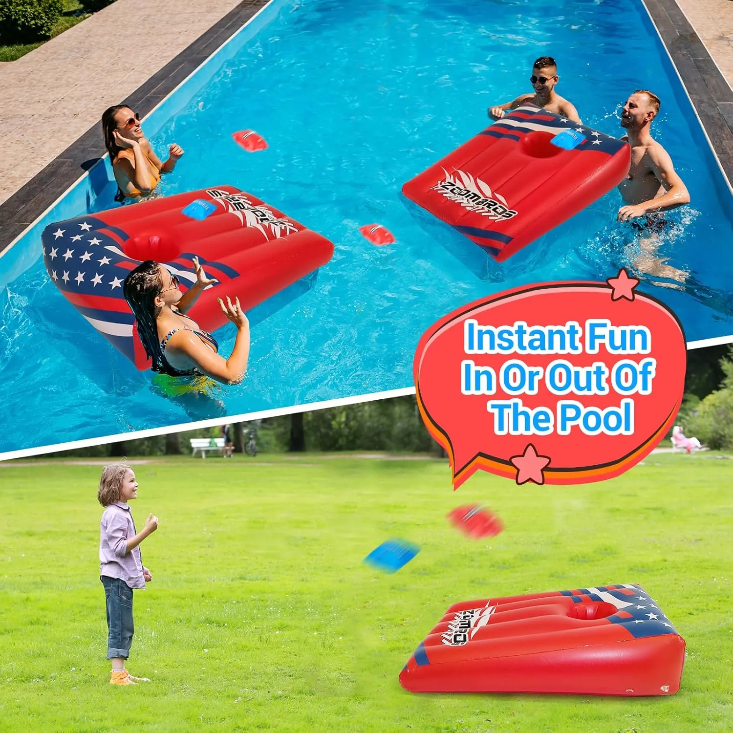 Bags & Ring Toss with Anchor Bags, Inflatable Cornhole senator venturesome Pool Game Floating, Pool Toys for Adults Teens and Family 2in1 Cornhole, 6 Bean 