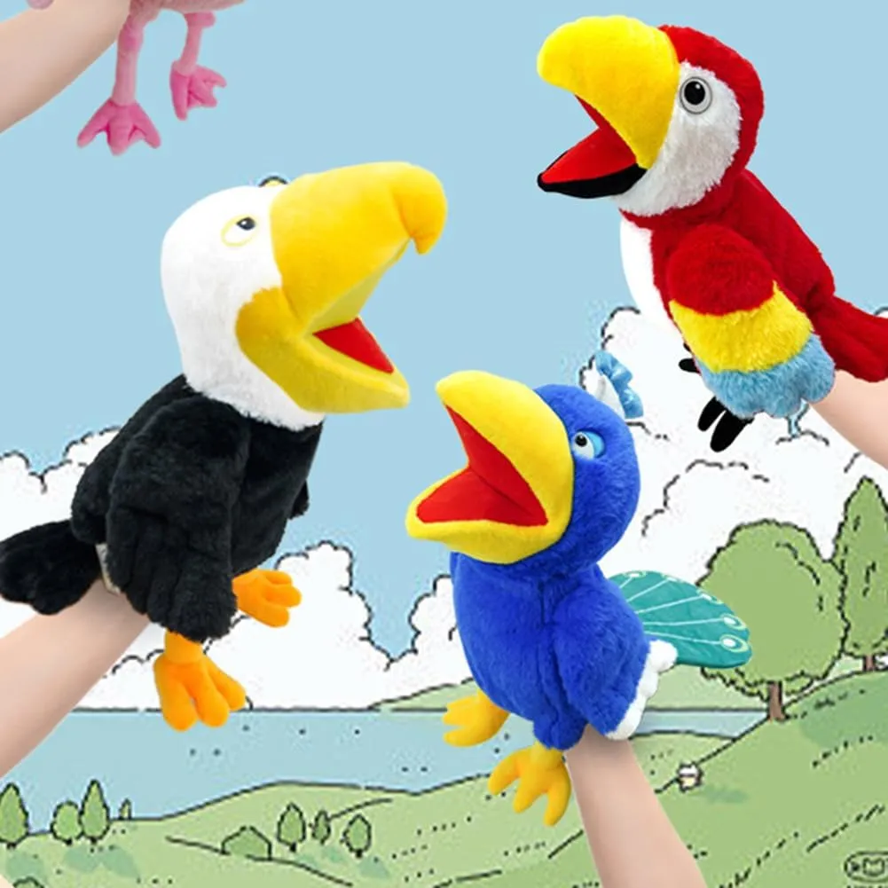 Bald Eagle Hand Puppets with Movable Mouth Zoo Animal Plush Puppets Kids Adults Stuffed Animal Hand Puppets Toys Interactive Toys for Role Play absorption rainwater Show Theater Storytelling Christmas Birthday Gift Plush 