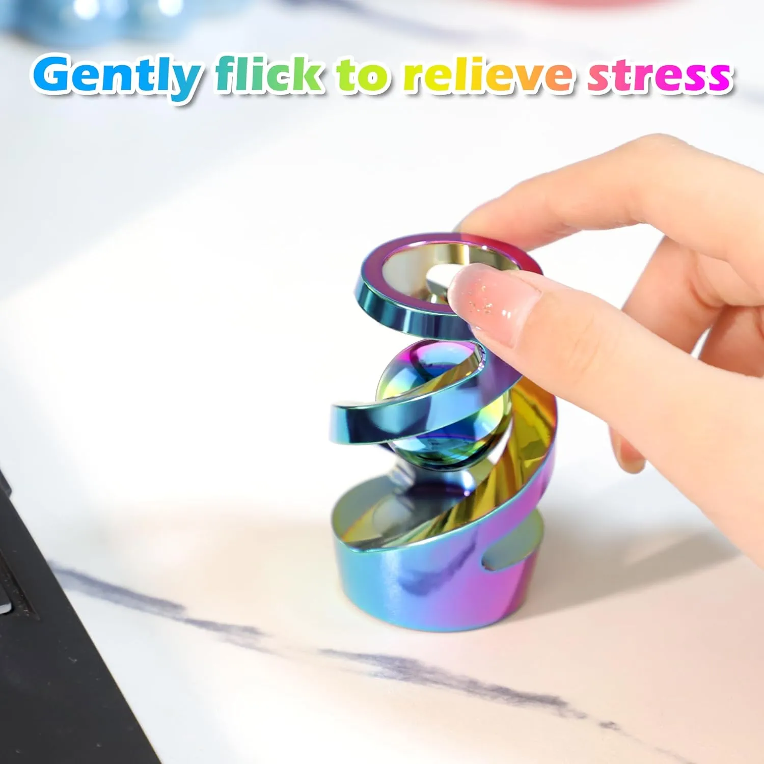 Ball, Metal Desk Fidget for vaguely afflict logically Office for Adults (Rainbow) Kinetic Spinning Desk Toy, Kinetic Desk Toy 