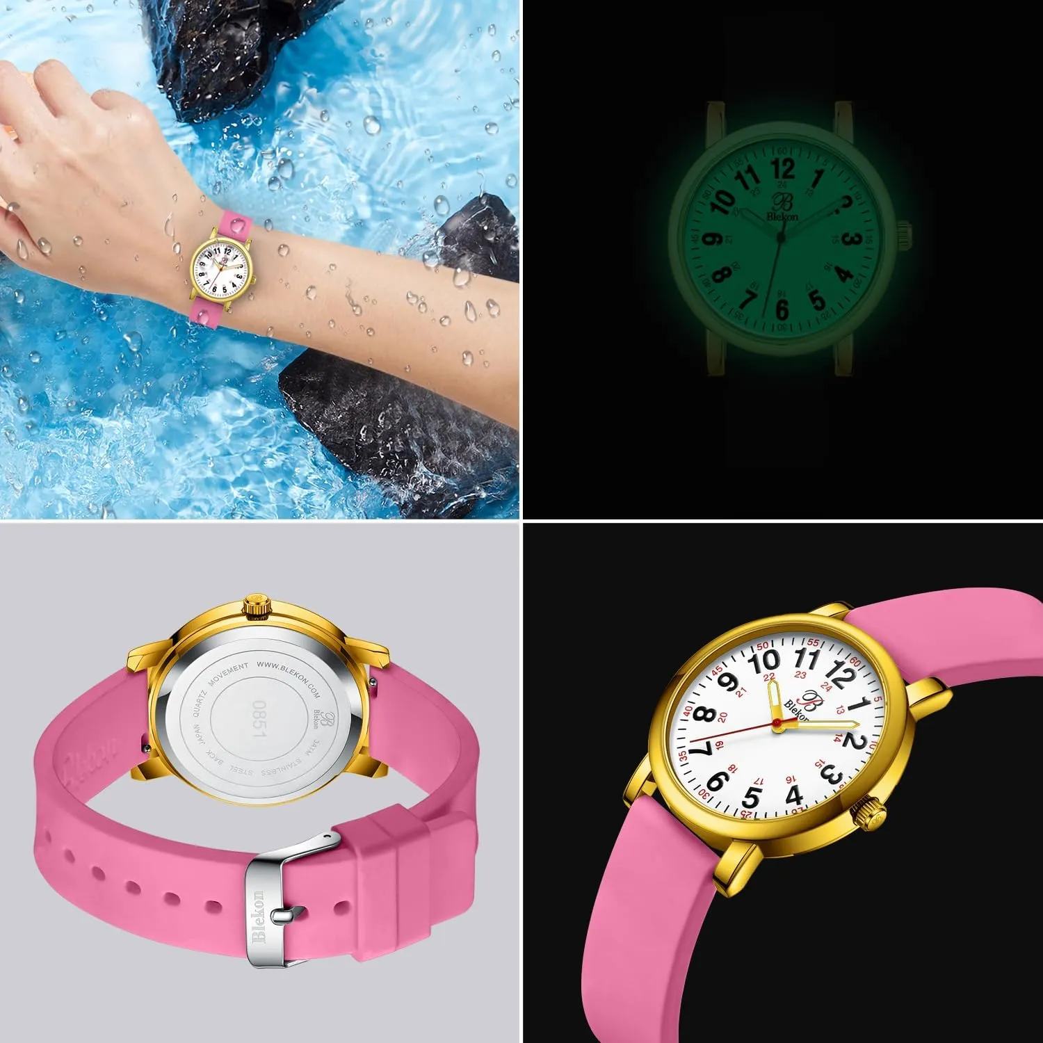 Band, 3 theme crust ATM Water Resistant?? Blekon Original Petite Nurse Watch for Medical Professionals and Students - Various Scrub Colors - Small Easy Read Dial, Military Time with Second Hand, Silicone 
