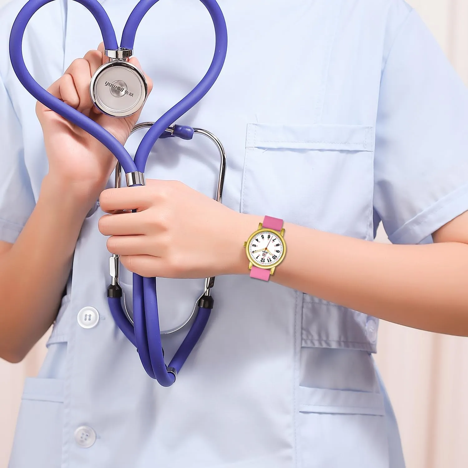 Band, 3 theme crust ATM Water Resistant?? Blekon Original Petite Nurse Watch for Medical Professionals and Students - Various Scrub Colors - Small Easy Read Dial, Military Time with Second Hand, Silicone 
