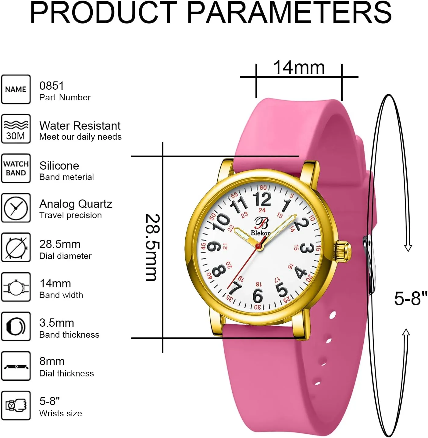 Band, 3 theme crust ATM Water Resistant?? Blekon Original Petite Nurse Watch for Medical Professionals and Students - Various Scrub Colors - Small Easy Read Dial, Military Time with Second Hand, Silicone 