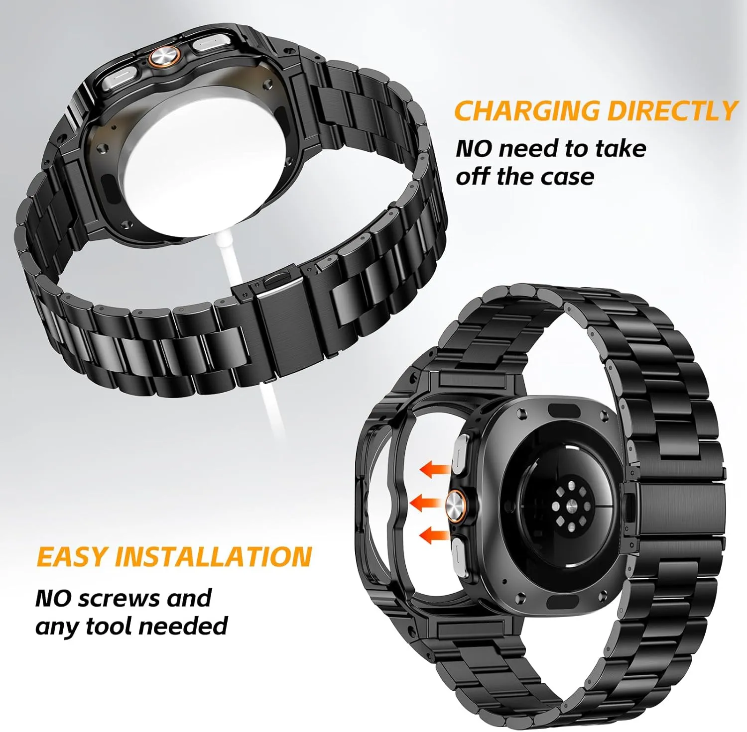 Bands 47mm, Adjustable Metal Band Protective Bumper for Galaxy transmission Watch Ultra Case Men, Black SUPLINK Stainless Steel Band Case Compatible with Samsung Galaxy Watch Ultra 