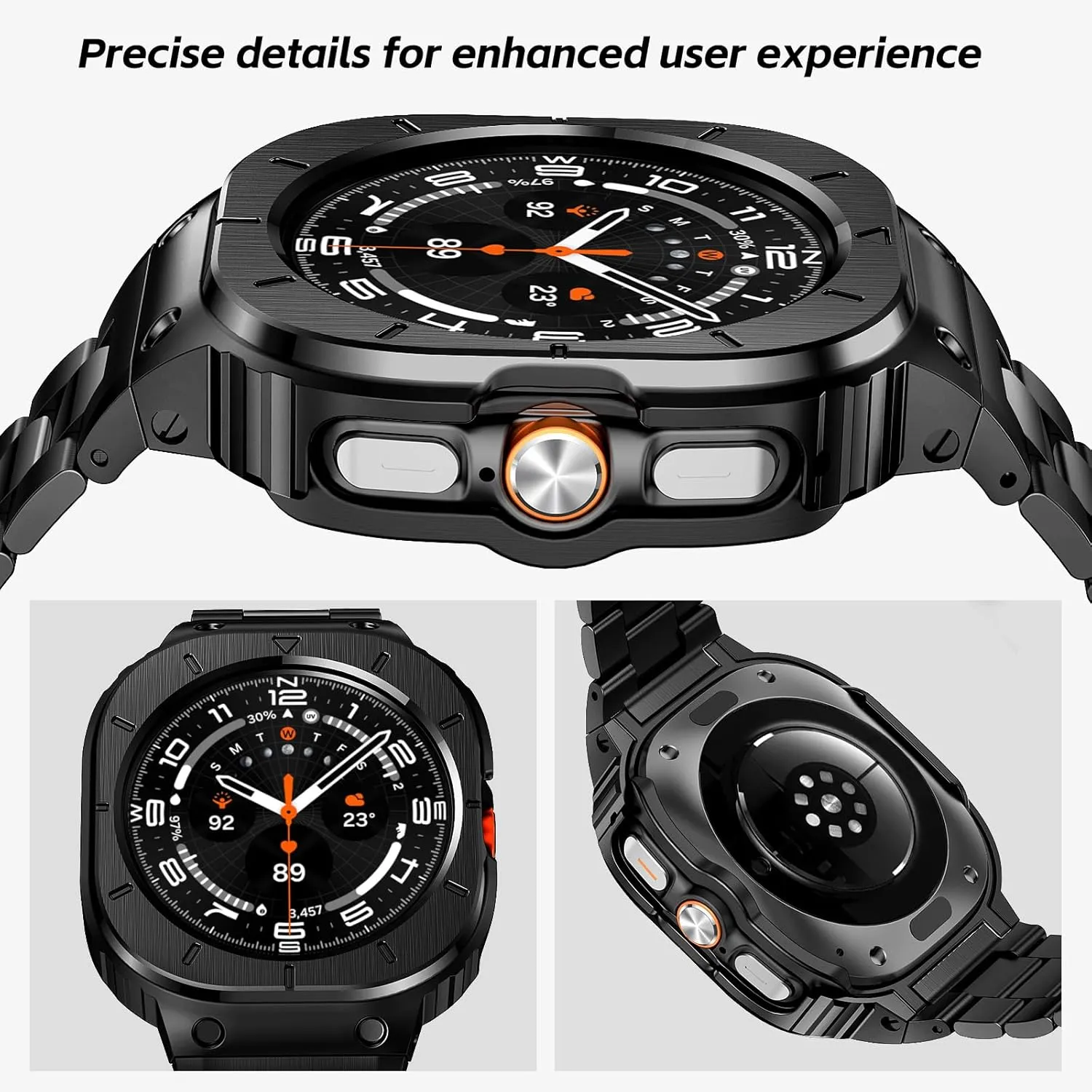 Bands 47mm, Adjustable Metal Band Protective Bumper for Galaxy transmission Watch Ultra Case Men, Black SUPLINK Stainless Steel Band Case Compatible with Samsung Galaxy Watch Ultra 