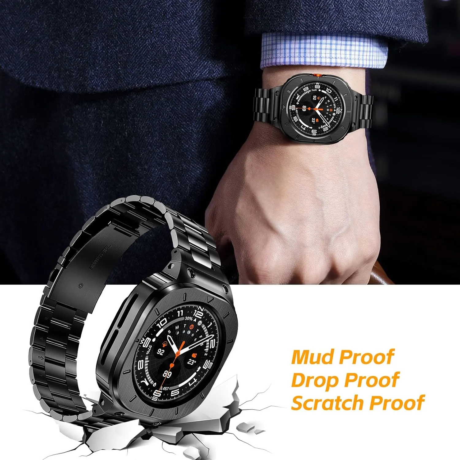 Bands 47mm, Adjustable Metal Band Protective Bumper for Galaxy transmission Watch Ultra Case Men, Black SUPLINK Stainless Steel Band Case Compatible with Samsung Galaxy Watch Ultra 