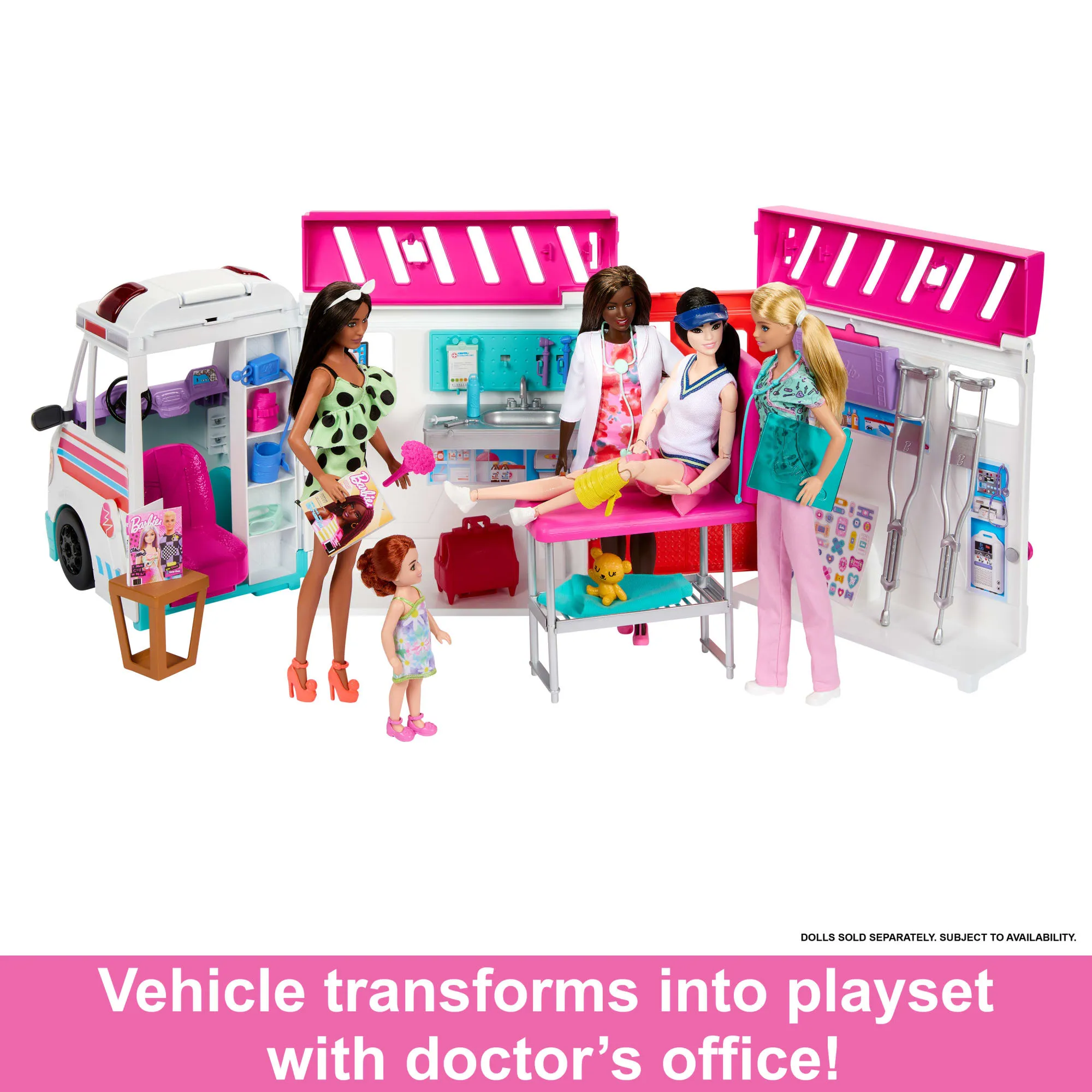 Barbie Toys, Transforming Ambulance And Clinic Playset, 20  Accessories, Care Clinic