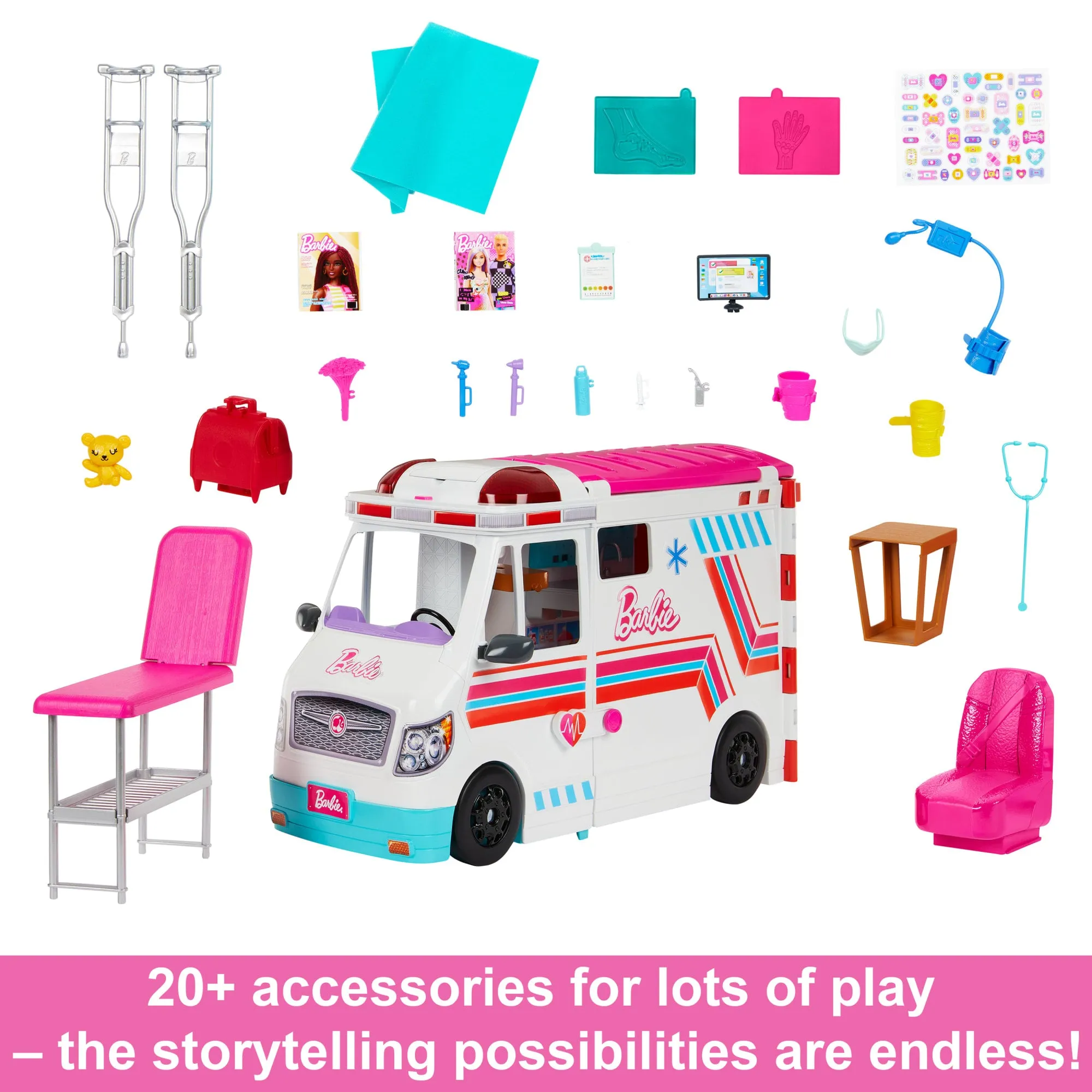 Barbie Toys, Transforming Ambulance And Clinic Playset, 20  Accessories, Care Clinic