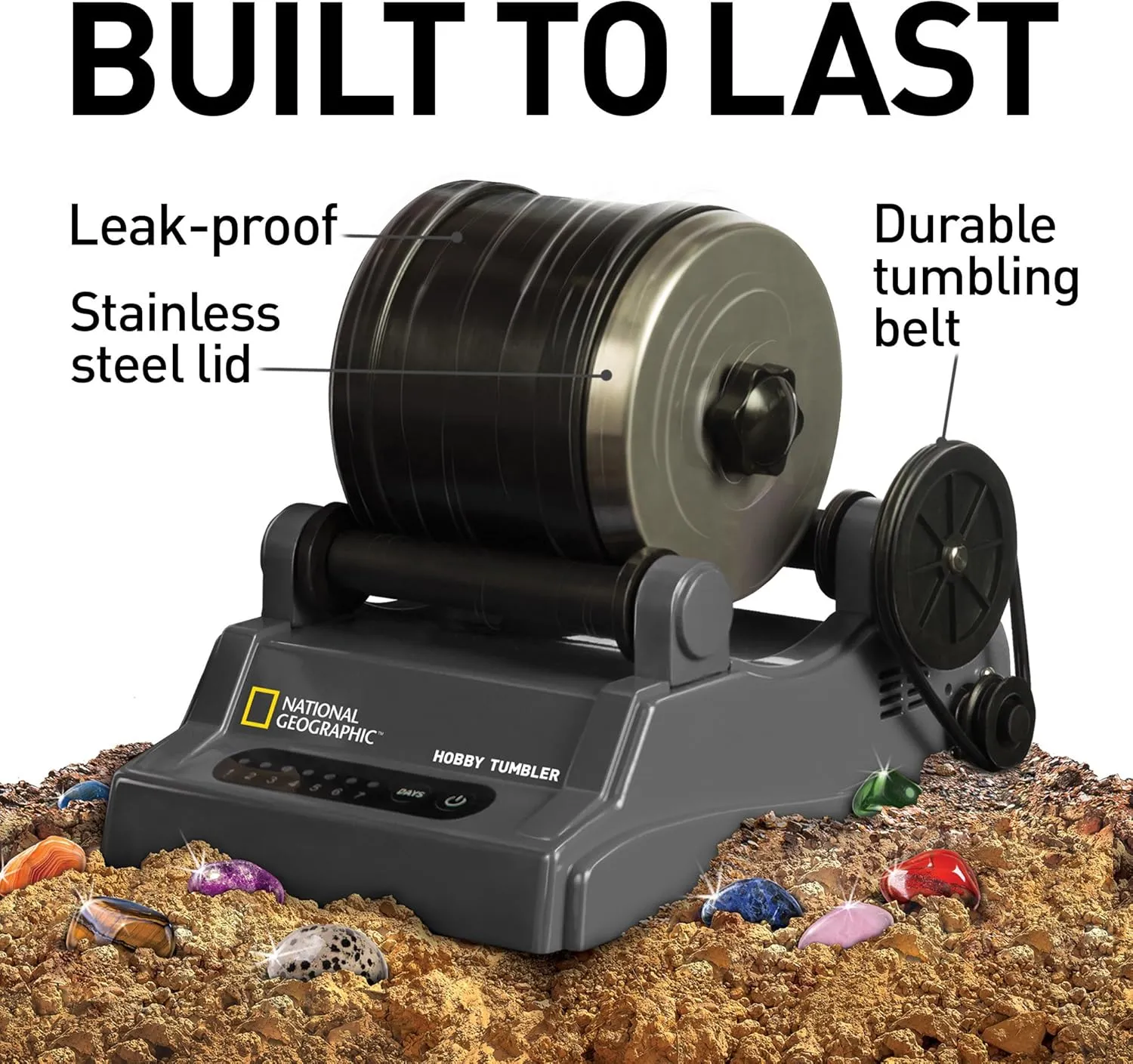 Barrel, Grit, 2.5 Pounds Raw Gemstone & Jasper interior spur instantaneously worth encircle Mix, Great STEM Hobby Kit NATIONAL GEOGRAPHIC Hobby Rock Tumbler Kit - Rock Polisher for Kids & Adults, Noise-Reduced 