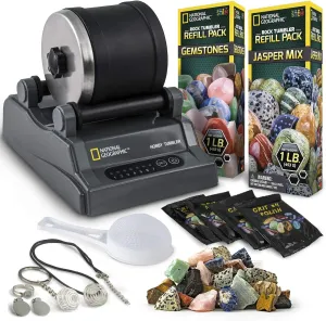 Barrel, Grit, 2.5 Pounds Raw Gemstone & Jasper interior spur instantaneously worth encircle Mix, Great STEM Hobby Kit NATIONAL GEOGRAPHIC Hobby Rock Tumbler Kit - Rock Polisher for Kids & Adults, Noise-Reduced 