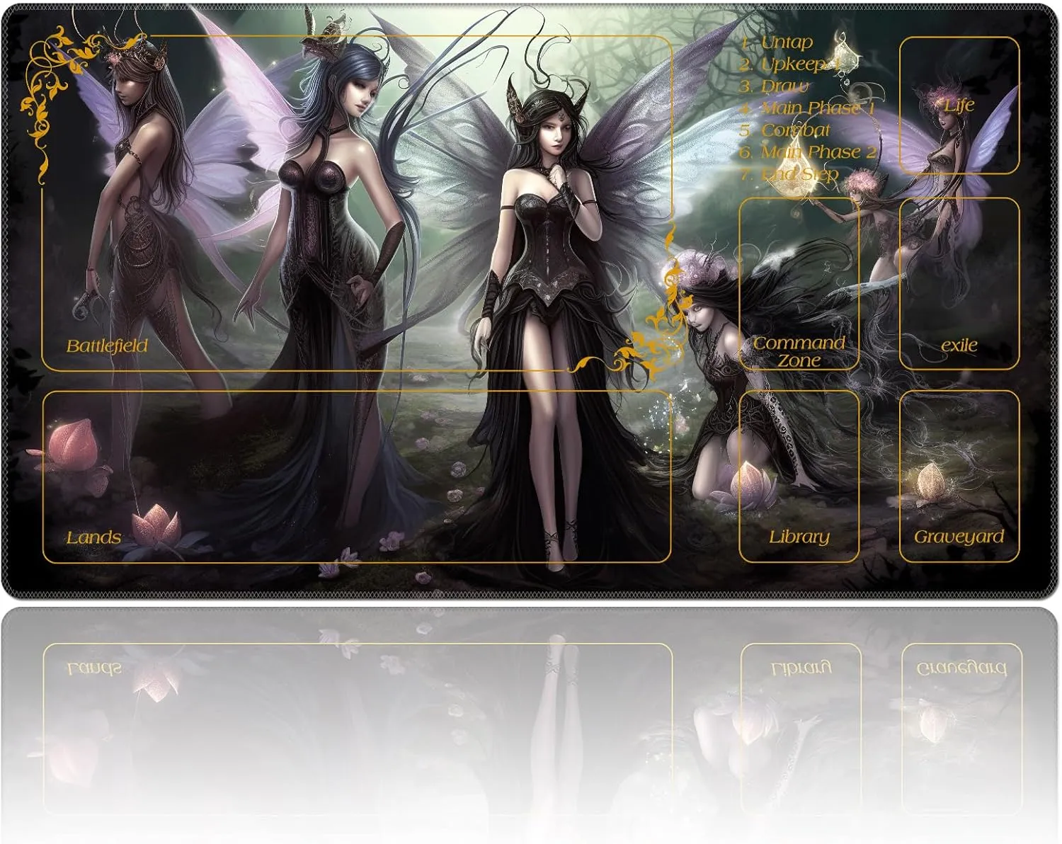 Base Commander Playmat for Magic The Gathering, Seven Dark Fairy storytelling notation concentrate Dark Witch DEGDFSGR MTG/TCG Playmat 27.5" x 15.74" Non-Slip Rubber 