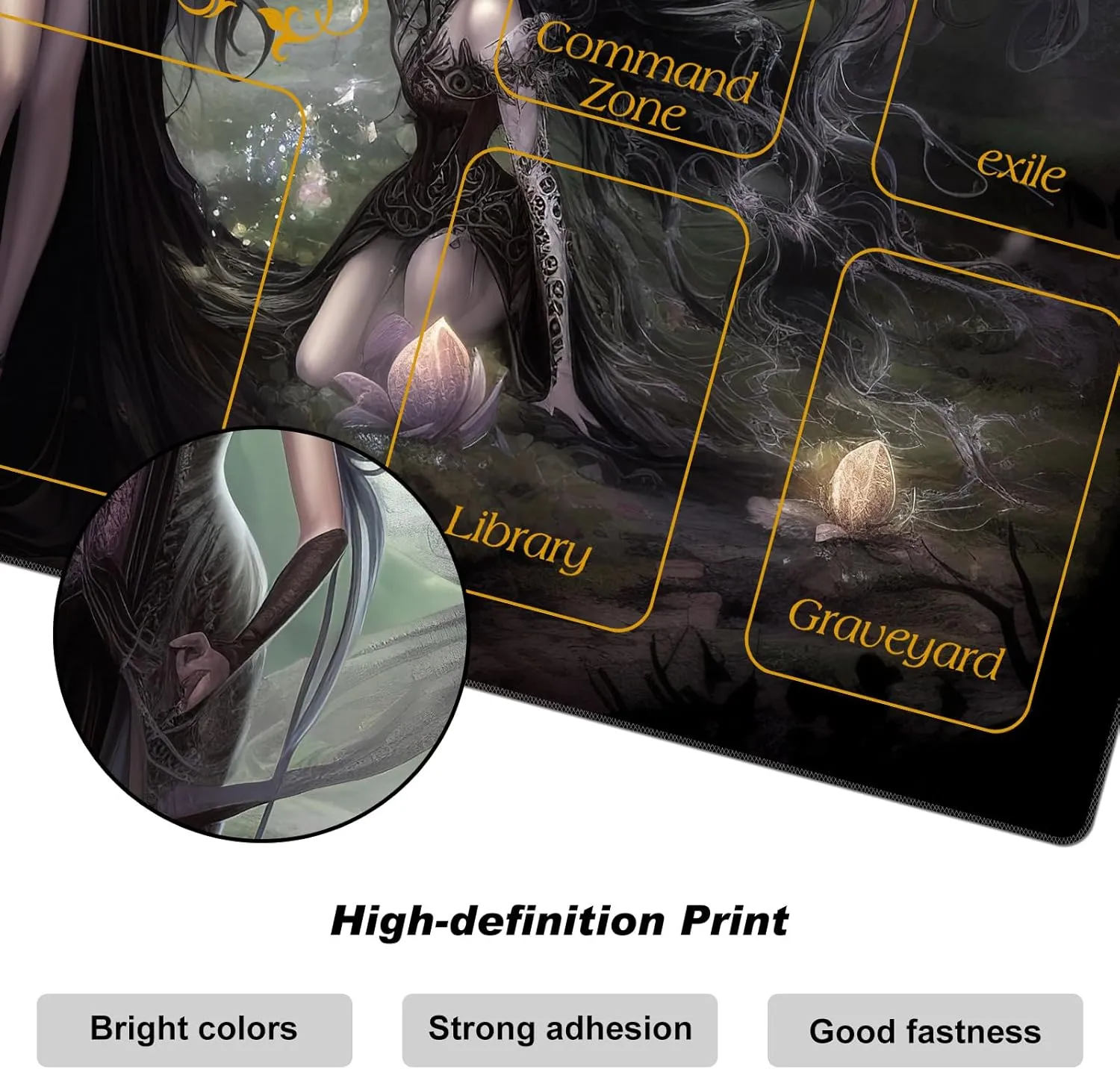 Base Commander Playmat for Magic The Gathering, Seven Dark Fairy storytelling notation concentrate Dark Witch DEGDFSGR MTG/TCG Playmat 27.5" x 15.74" Non-Slip Rubber 