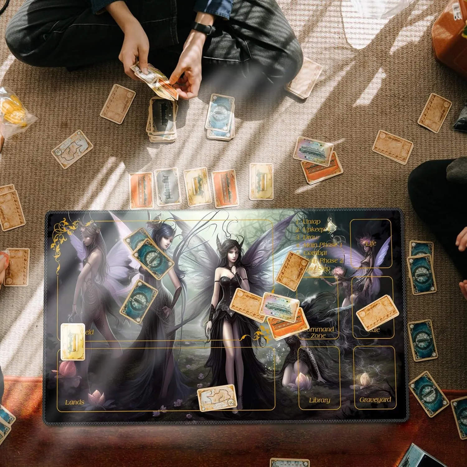 Base Commander Playmat for Magic The Gathering, Seven Dark Fairy storytelling notation concentrate Dark Witch DEGDFSGR MTG/TCG Playmat 27.5" x 15.74" Non-Slip Rubber 