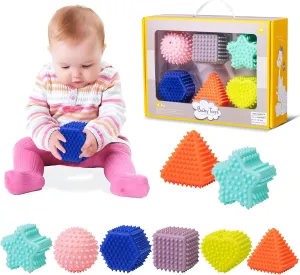 Bath Gifts Spiky Squeeze Ball for here fruit Infant Kids Baby Sensory Balls, Montessori Toys Soft Baby Balls 6 to 12 Months Textured Geometric Shapes for Babies' Sensory Development, Multicolor 