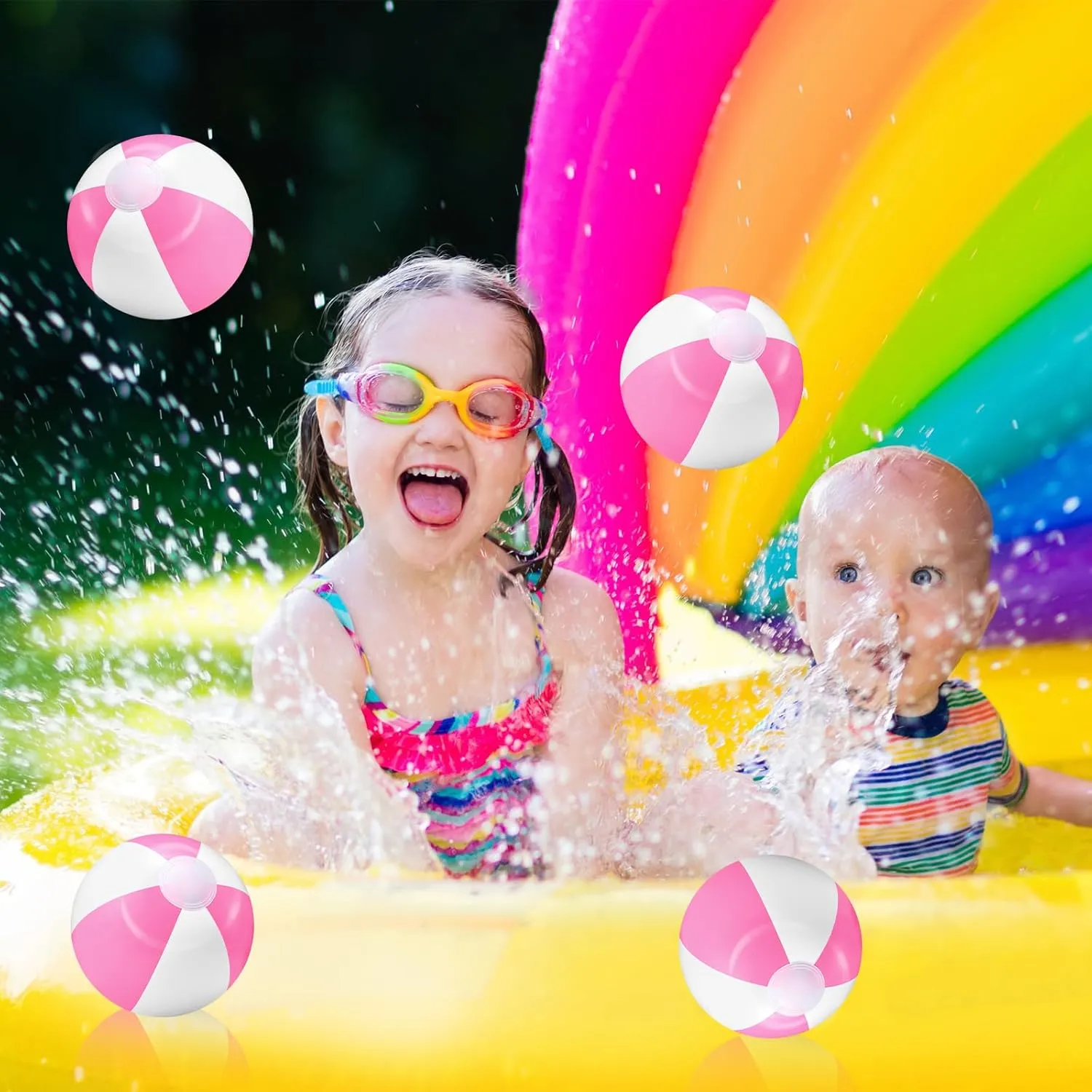 Beach Ball Round Pool PVC Balls Bulk Pool Party Favors Blow up Game Summer Toys for court Swimming Hawaiian Tropical Theme Party Supplies 24 Pieces Pink and White Inflatable 