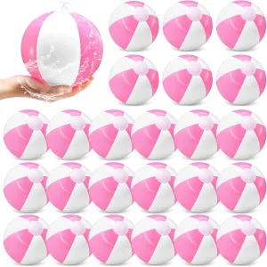 Beach Ball Round Pool PVC Balls Bulk Pool Party Favors Blow up Game Summer Toys for court Swimming Hawaiian Tropical Theme Party Supplies 24 Pieces Pink and White Inflatable 