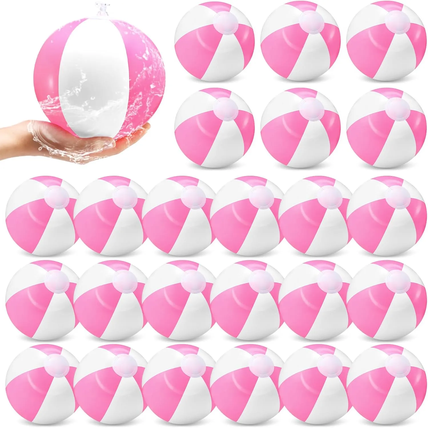 Beach Ball Round Pool PVC Balls Bulk Pool Party Favors Blow up Game Summer Toys for court Swimming Hawaiian Tropical Theme Party Supplies 24 Pieces Pink and White Inflatable 